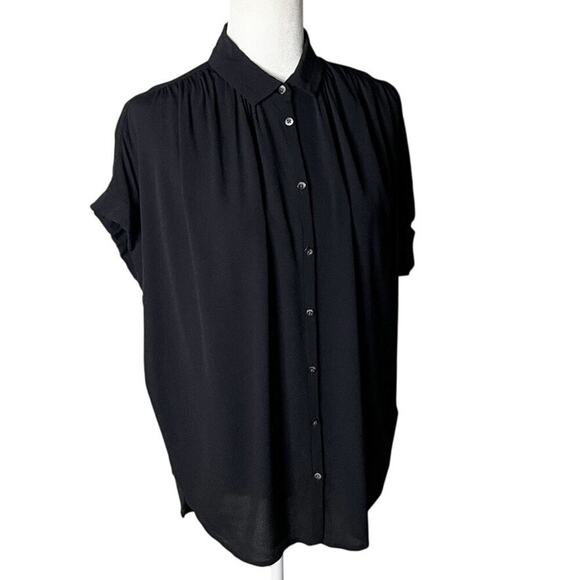 Madewell Womens Central Drapey Shirt S Black Oversized Button Front Short Sleeve - Picture 1 of 8